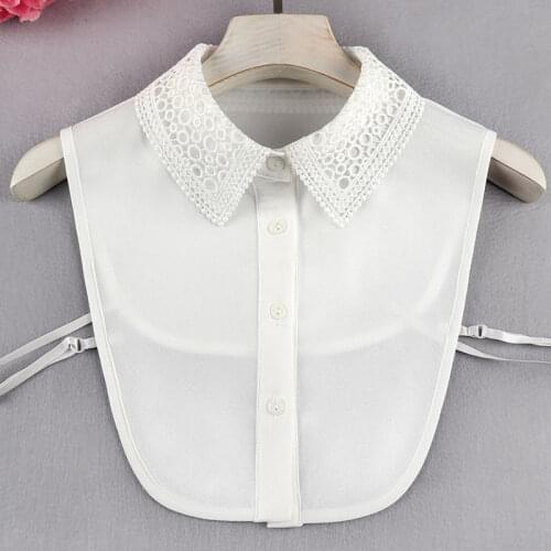 Linbaiway Women Fake Collar Female Shirt Solid White Hollow False Collar Ladies Detachable Collar Dress Lapel Shirt Decororation