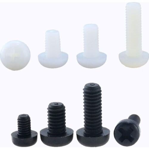 M2 M2.5 M3 M4 M5 M6 M8 Metric Threaded Black OR White Nylon Plastic Phillips Pan Head Cross Round Screw Bolt Length 4mm-35mm