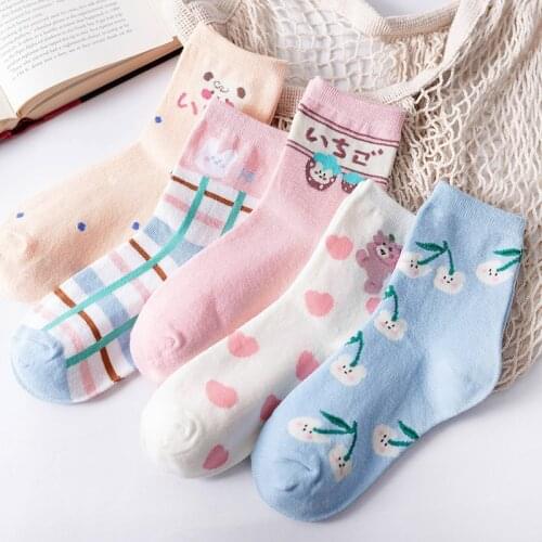 Japanese Harajuku Style Kawaii Pink Socks Women Cartoon Spring Autumn Cotton Woman Socks for Ladies 122401