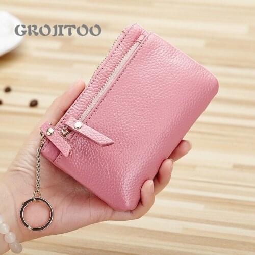 GROJITOO Mini genuine cowhide coin purse fashion womens zipper wallet New multifunctional coin bag key coin bag