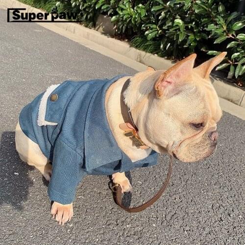 Fashion Demin Jacket Coat Winter Warm Pet Dog Jean Clothes for Small Medium Dogs French Bulldog Scunauzer Sweater Costume YKC04