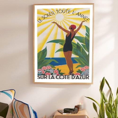 Wall Art Canvas Painting Sur La Cote D' Azur France Print Vintage Travel Poster Colorful French Riviera Broders Home Wall Decor