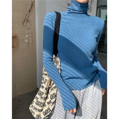 2021 New Spring And Autumn Pure Color Womens Turtleneck Pullover Sweater For Girls All-match Slim Pullover Womens Sweater