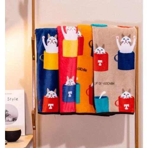Cat Print Cartoon Japanese Coral Fleece Cover Leg Air-conditioning Small Blanket Children Skin-friendly Shawl Warm Blanket