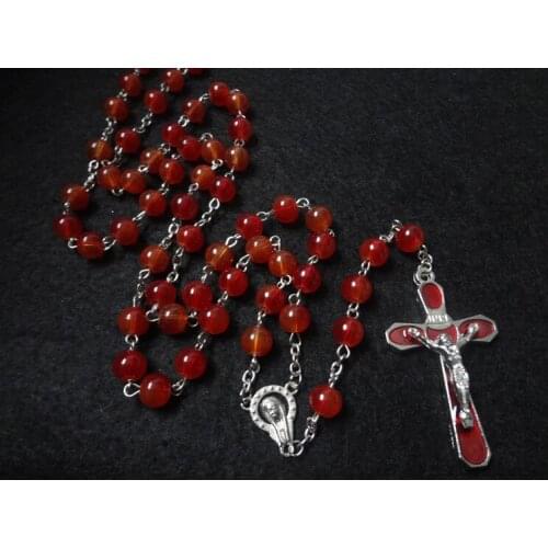 Red beads crucifixion cross necklace wholesale religious christian ornament