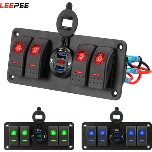 Car Switch Panel Marine Rocker Switch Panel LED Digital Voltmeter 4 Gang 12~24V Circuit Control Waterproof