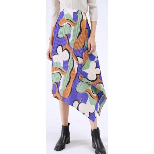 Miyake pleated print skirt 2021 summer and autumn new loose big swing skirt niche folda large long skirt for women