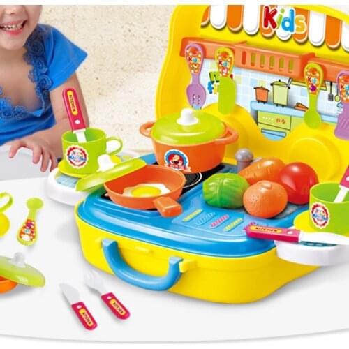 Pretend Play Children Simulation Kitchen Cooking Tableware Dressing Suitcase Kids Plastic Toy Set