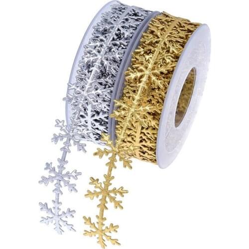 2.5CM Wide Luxury Gold Silver Snowflake Lace Fabric Trim Ribbon Cord DIY Sewing Applique Christmas Gift Decor