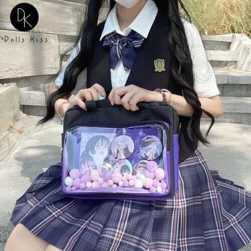 High Quality Women Solid Transparent Ita Bag Shoulder Bag For Girl Cute Student School Bag Large Capacity Soft Nylon Ita Handbag