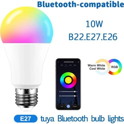 Tuya Bluetooth-compatible Smart Led Bulb E27/B22 RGB Dimmable APP Control 10W 1000LM Led Light Bulbs Voice Control For Google
