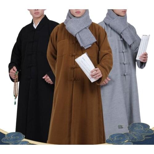 Unisex high quality Winter warm zen buddha coat lay meditation robe shaolin monks kung fu suits clothing suits black/red/yellow