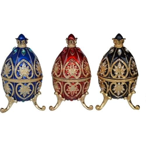 Vintage decoration faberge egg bejeweled trinket box metal jewelry display bling jewelry storage birthday gifts collectibles