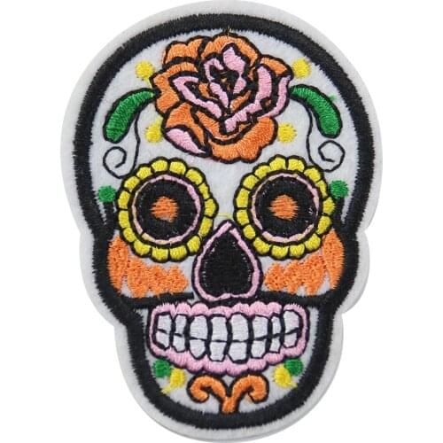 Skull Embroidery Biker Motorcycles Patches DIY Punk Apparel Accessory Appliques Clothes Jeans Stickers Badges Iron Sew on