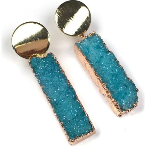 New Fashion Women 3 Colors Handmade Natural Stone Rectangle Agates Stone Earrings 9x38mm