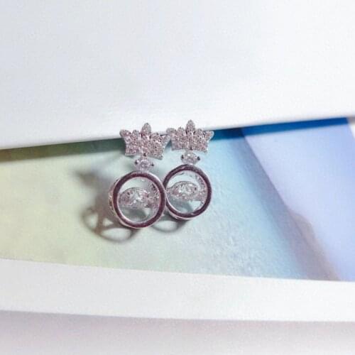 SLJELY Fashion Solid 925 Sterling Silver Shining Zircon Crown Beating Heart Earrings for Women Lover Girlfriend Jewelry Gift