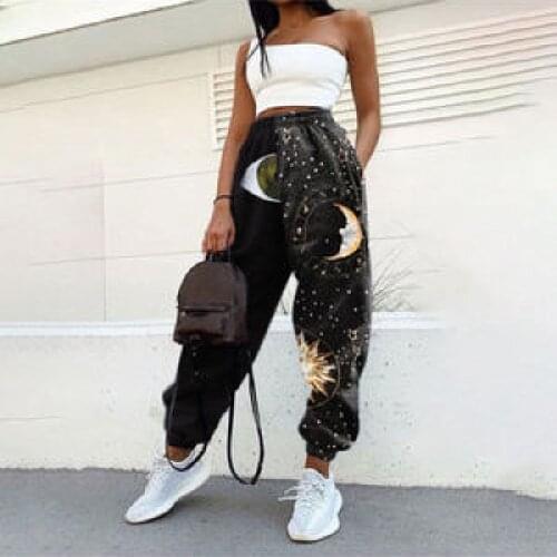 Woman Pants Print Casual Sporty Women Sweatpants High Waist Harajuku Summer Spring Ladies Elastic Patchwork Trousers 2021