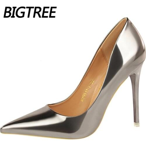 Patent Leather Woman Pumps Stiletto Wedding Shoes Spring High Heels Plus Size 41 42 43 Kitten Heels Shoes For Women Party Shoes