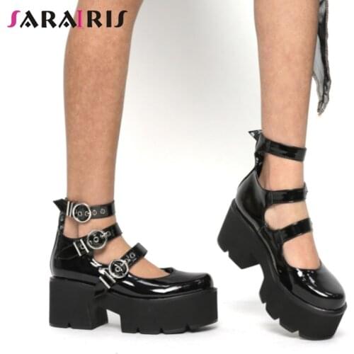 SaraIris Solid Buckle Shallow Platform Pumps Women High Heel Punk Gothic Design Cosplay Pumps Ladies Shoes