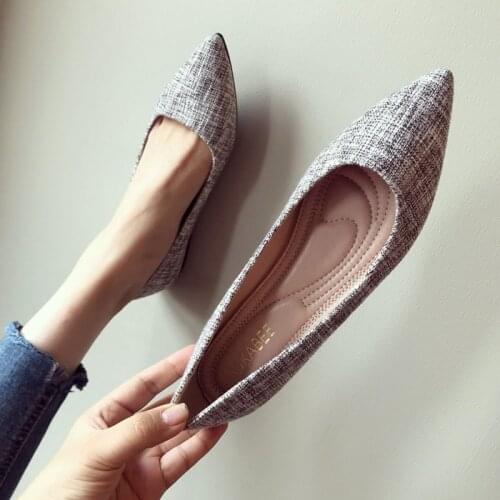 31-45 Women Flats Pointed Toe Gray Beige Basic Concise Pu Leather Slip on Loafers Moccasins Office Lady Working Shoes Flat Heel