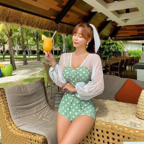 Swimming Costume Women Swimwear One-Piece Swimsuits Summer New Korea Long Sleeve Female Breasts Print Polyester