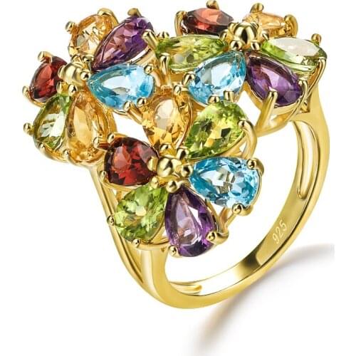 GZ ZONGFA High Quality Natural Peridot Multicolor Jewelry Gemstone 925 Sterling Silver Chunky Finger Womens Ring