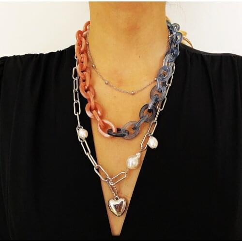 Womens Multilayer Love Necklace Retro Pendant Clavicle Chain Gold Silver Color Alloy Simple Link Chain Party Gift Jewelry New