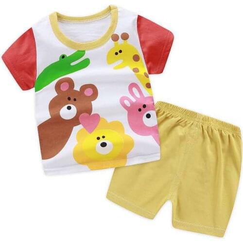 ZWF969 Boys Girls T Shirt Summer Kids Baby Character T Shirt Cotton Boy Outfit Sport Suit Children Clothing Set 3-14 Years