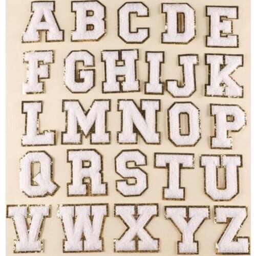 1Pcs White English Letters Alphabet Towel Embroidered Patches For Clothing Patches For Clothes Alphabet Stickers Badge Applique