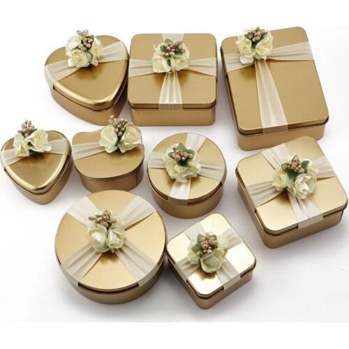 1 piece Wedding Party Gift Box Cookie Candy Box Tinplate Luxury Wedding Decorations Kids Gift Square Heart Round Shape Candy Box