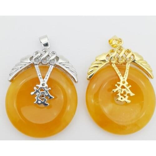 30x30MM New Fashion Imitation Orange Jades Circle Wealth Pendant 1PCS