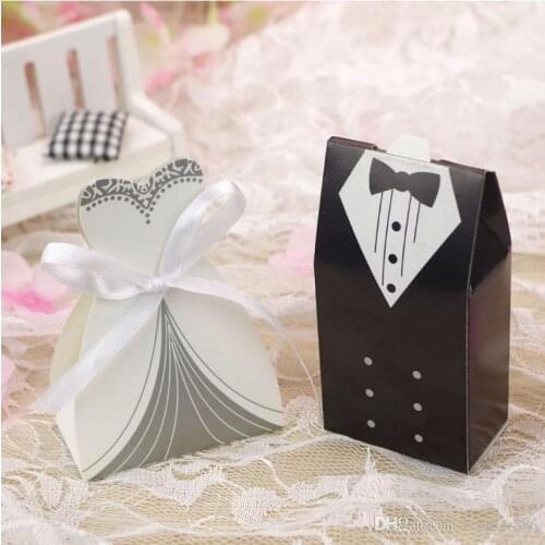 100 Pieces Creative Bride and Groom Candy Box For Wedding Sweet Bag Wedding Favors Gift For Guest