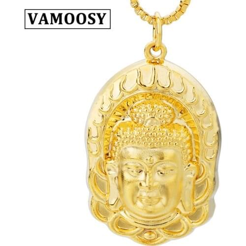 2019 Fashion Shiny 24K gold color Buddha pendant necklace for men women unisex lucky Buddha pendant fashion jewelry no chain
