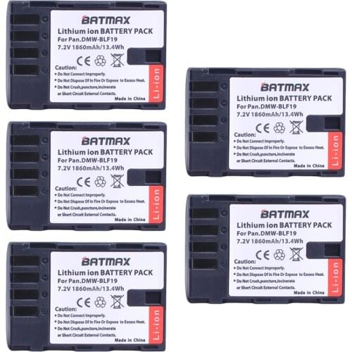 5pcs 1860mAh DMW-BLF19 DMW BLF19 BLF19 Rechargeable Li-ion Batteries for Panasonic Lumix DMC-GH3 DMC GH3 GH4 DMC-GH4 GH5 Camera