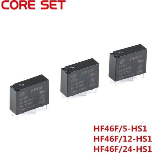 5PCS/lot 30VDC Power Relays HF46F-005-HS1 HF46F-012-HS1 HF46F-024-HS1 5-HS1 12-HS1 24-HS1 5A 250VAC 4PIN 5V 12V 24V DC