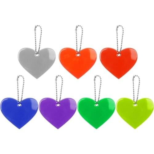 5Pcs Cute Heart Shape Reflective Keychain Bag Pendant Accessories Doft PVC Reflector Keyrings For Visible Safety