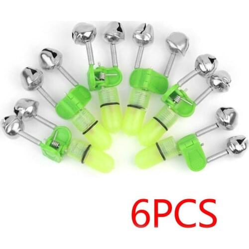 6Pcs Night Fishing Rod Tip Clip Red Led Light Twin Bells Ring Fish Bait Alarm Night Fishing Accessory Smart Flash