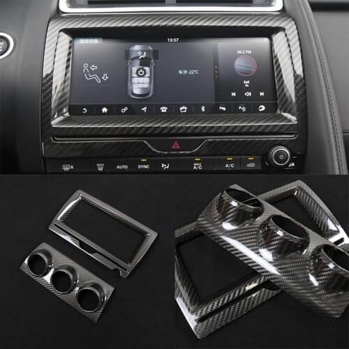 2pcs 3K Real Carbon Fiber Car Central Console Air Condition Button Navigation Frame Cover Trim For Jaguar E-Pace EPACE 2018-2019