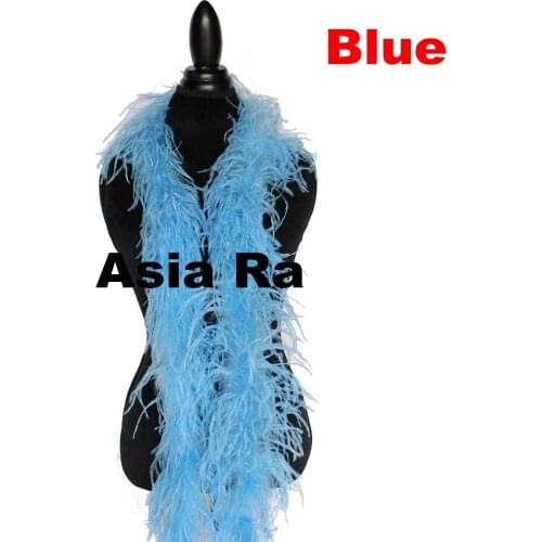 Free shipping 2ply ostrich feather boas fringes 2 meter/pc blue color Dyed ostrich feather scarfs for wedding decor