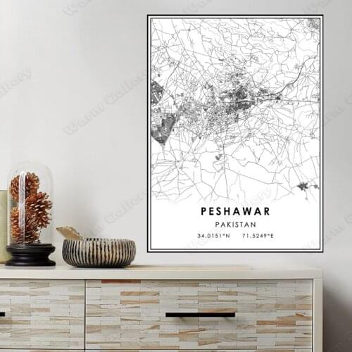 Black and White City Map The Peshawar ​City Map Poster HD Print Wall Art Canvas Nordic Landscape Painting For Home Decor