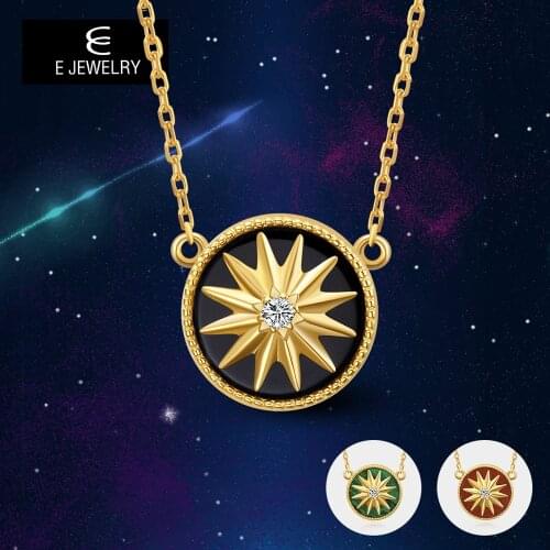 E Star 925 Sterling Silver Pendant Necklace Women Fashion Round CZ Agate Chain Necklaces 18K Gold Plated Statement Jewelry 2019