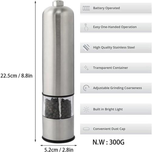 Electric Automatic Mill Pepper and Salt Grinder LED Light Peper Spice Grain Mills Porcelain Grinding Core Mill Kitchen Tools