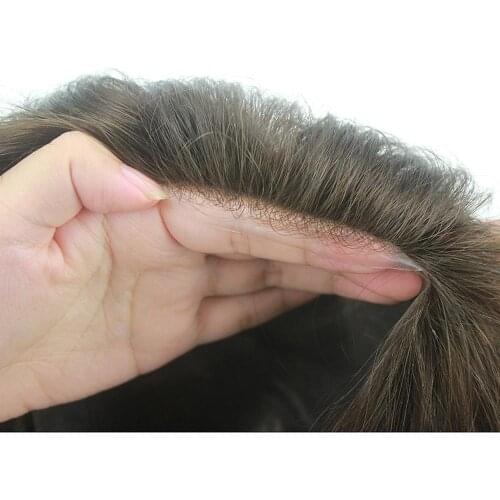 Eversilky Thin Skin Base Thickness is 0.08-0.10 mm Human Hair Toupee Hair Replacement System For Men