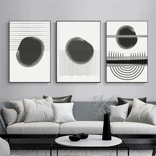 Geometric Abstract Canvas Painting Black Ink Line Wall Art Poster and Print Pictures Noridc Minimalism Living Room Home Decor