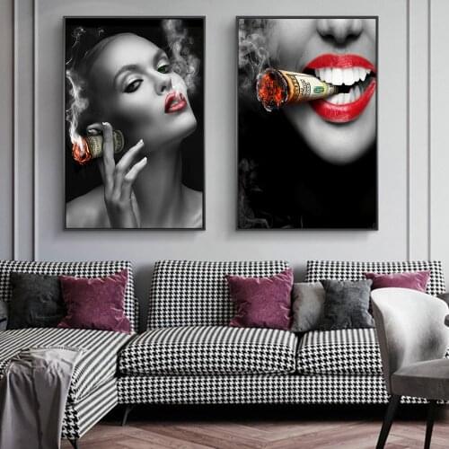 Smoking Sexy Girls Canvas Art Posters And Prints Abstract Red Lips Canvas Paintings On the Wall Art Nordic Pictures Wall Decor