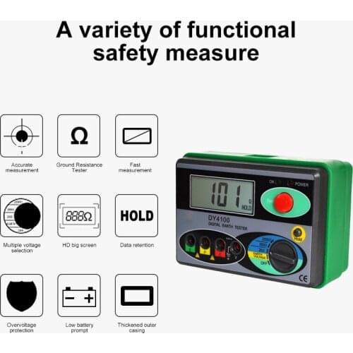 DY4100 Megger Meter Resistance Tester Digital Megohmmeter Earth Resistance Tester Ground 0-2000 Ohm Insulation Tester