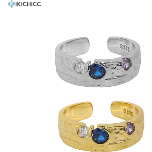 KIKICHICC 925 Sterling Silver 2021 Gold Purple Blue Zircons Resizable Rings Women Geometric Irregular 2021 Wedding Gift