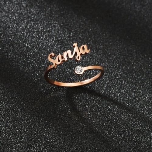 Custom Birthstone Name Ring Stainless Steel Adjustable Crystal Personlized Number Couple Ring Woman Jewelry Unique Birthday Gift