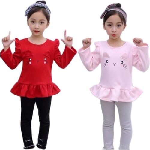 Girls Clothing Sets Cotton minnie T shirt full sleeve dress + Leggings pants Baby Kids Sportswear Suit 2-8 yrs Children Clothes