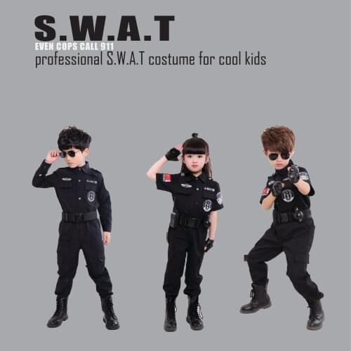 Cool S.W.A.T Policeman Uniform Costumes For Kids Short&Long Sleeve Set Army Cosplay For Performance Party Events Free Shipping